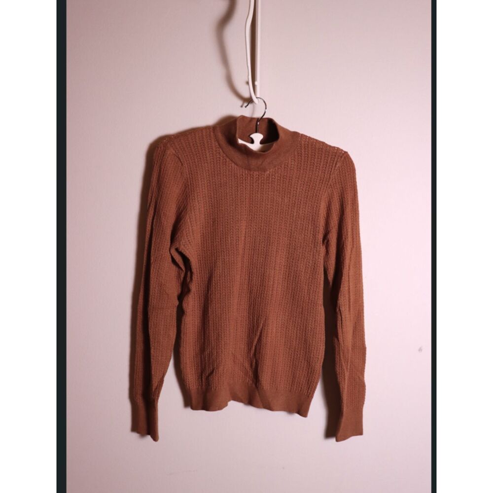 Elie Tahari Brown Mock Turtleneck Knit Sweater Stretch Long Sleeve Size Small